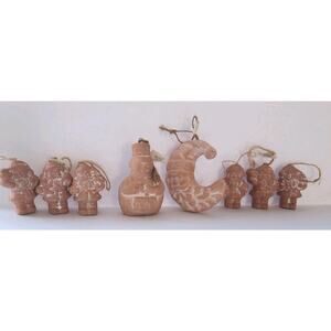 Lot Of 8 Vintage Terra Cotta Christmas Ornaments Pier 1 Santa Soldier Santa Moon